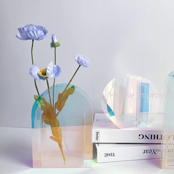 Nordic vase acrylic rainbow iridescent clear home decor flower vase container 1 - Picture 3 of 7